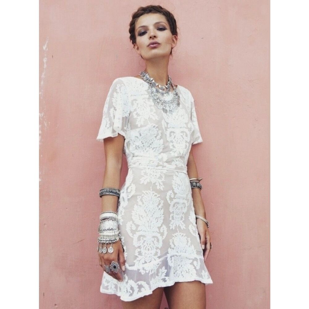 For Love & Lemons San Marcos Open Back Lace Mini Dress Ivory Size XS - Picture 3 of 12